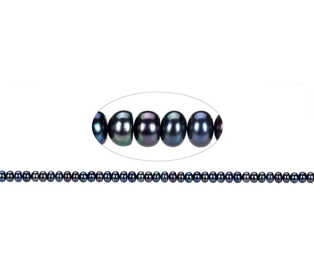 Heilstein & Edelstein-Strang - Button, Süßwasser-Perle A, petrol (gef.), 04 x 06-07mm