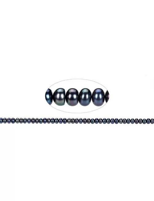 Heilstein & Edelstein-Strang - Button, Süßwasser-Perle A, petrol (gef.), 04 x 06-07mm