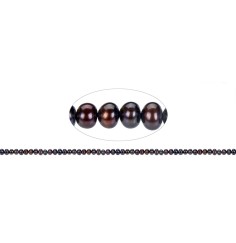 Heilstein & Edelstein-Strang - Button, Süßwasser-Perle, petrol-braun (gef.), 03 x 04-05mm