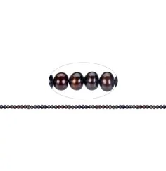 Heilstein & Edelstein-Strang - Button, Süßwasser-Perle, petrol-braun (gef.), 03 x 04-05mm