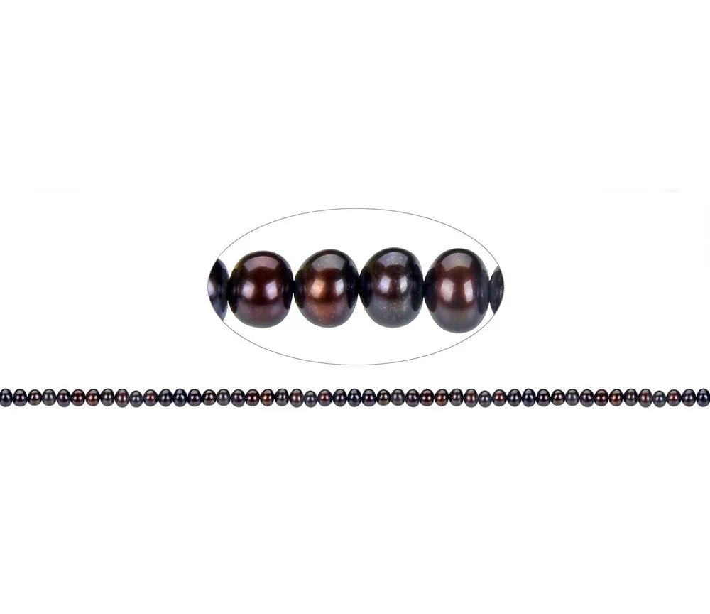 Heilstein & Edelstein-Strang - Button, Süßwasser-Perle, petrol-braun (gef.), 03 x 04-05mm