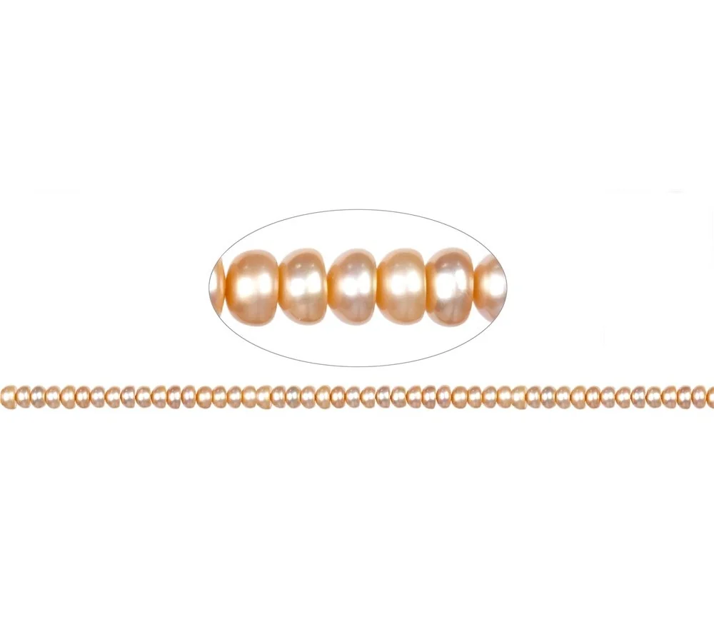 Heilstein & Edelstein-Strang - Button, Süßwasser-Perle lachs (natur), 03-04 x 05-06mm