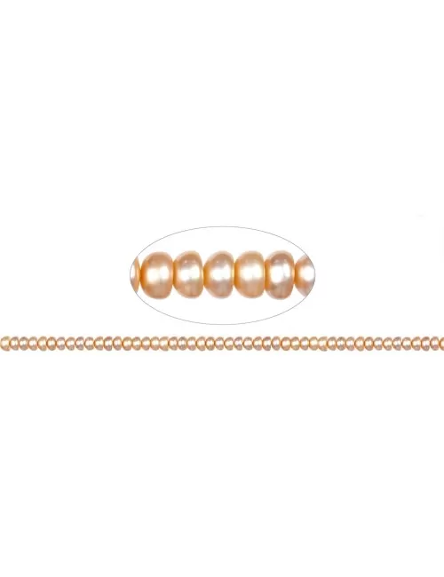 Heilstein & Edelstein-Strang - Button, Süßwasser-Perle lachs (natur), 03-04 x 05-06mm