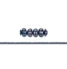 Heilstein & Edelstein-Strang - Button, Süßwasser-Perle petrol (gef.), 03 x 05-06mm