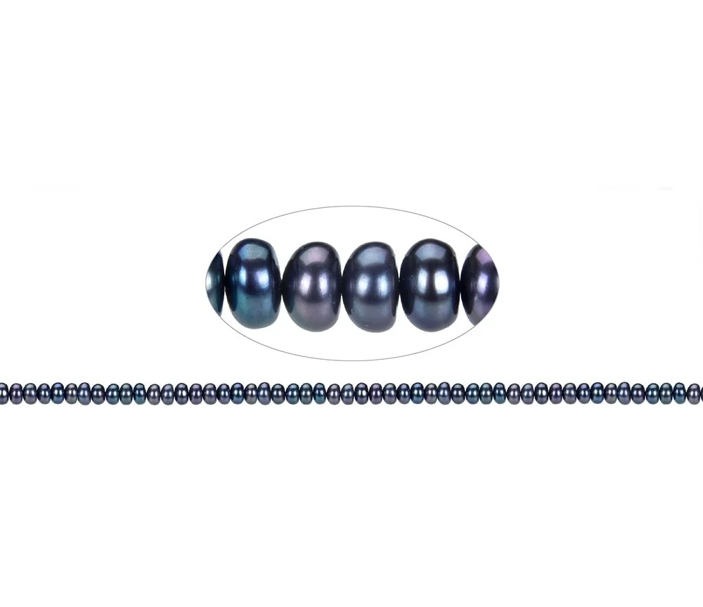 Heilstein & Edelstein-Strang - Button, Süßwasser-Perle petrol (gef.), 03 x 05-06mm