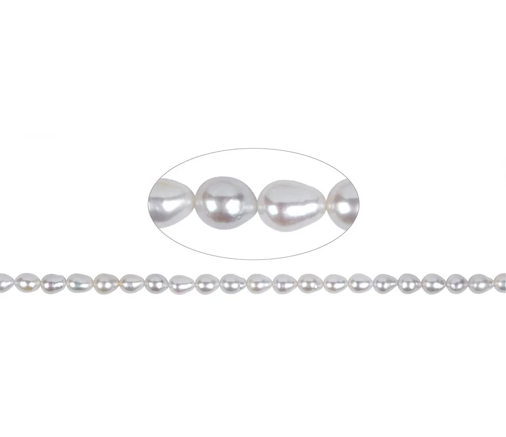 Heilstein & Edelstein-Strang - Tropfen, Süßwasser-Perle, weiß-creme, 08 x 06,5mm