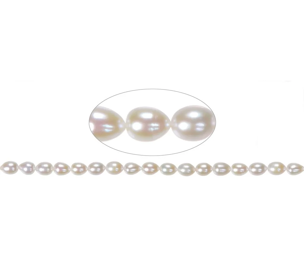 Heilstein & Edelstein-Strang - Tropfen, Süßwasser-Perle, weiß-creme, 08 - 09mm