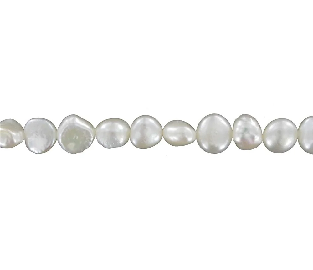 Heilstein & Edelstein-Strang - Freeform flach, Süßwasser Perle AB, weiß-creme, 08-09mm