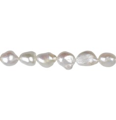 Heilstein & Edelstein-Strang - Freeform flach, Süßwasser-Perle A, weiß-creme, 12-14mm