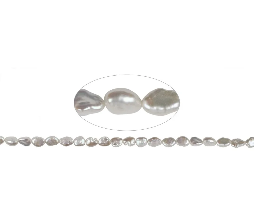 Heilstein & Edelstein-Strang - Keshi, Süßwasser-Perle, weiß, 08-09mm