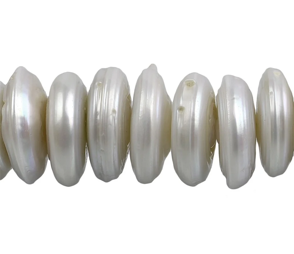 Heilstein & Edelstein-Strang - Scheiben, Süßwasser-Perle Ab, creme-weiß (natur), 03-06 x 15-20mm