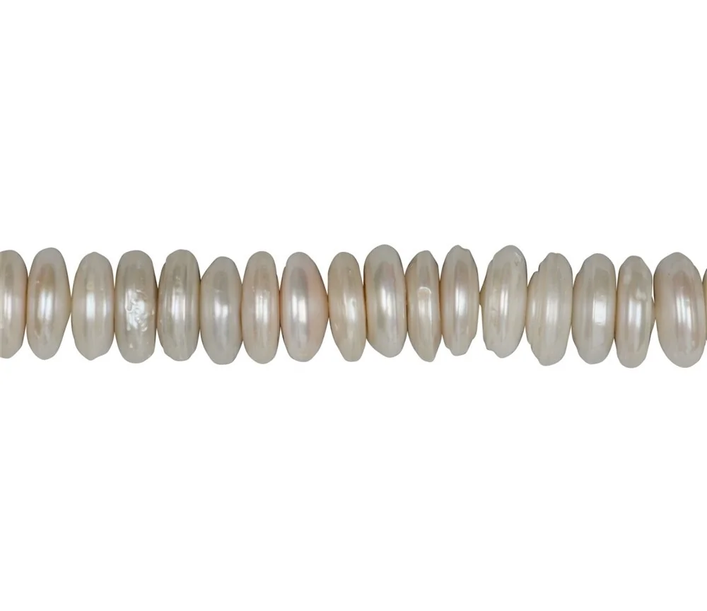 Heilstein & Edelstein-Strang - Scheiben, Süßwasser-Perle A/B, creme-weiß, 04-08 x 14-15mm