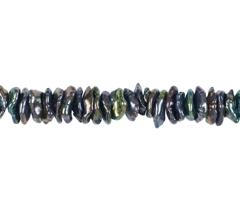 Heilstein & Edelstein-Strang - Keshi, Süßwasser-Perle A, petrol-bunt (gef.), ca. 02-04 x 08-10mm