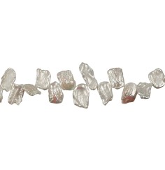 Heilstein & Edelstein-Strang - flach, Süßwasser-Perle weiß, ca. 08 - 12 x 14 - 20 x 03 - 04mm