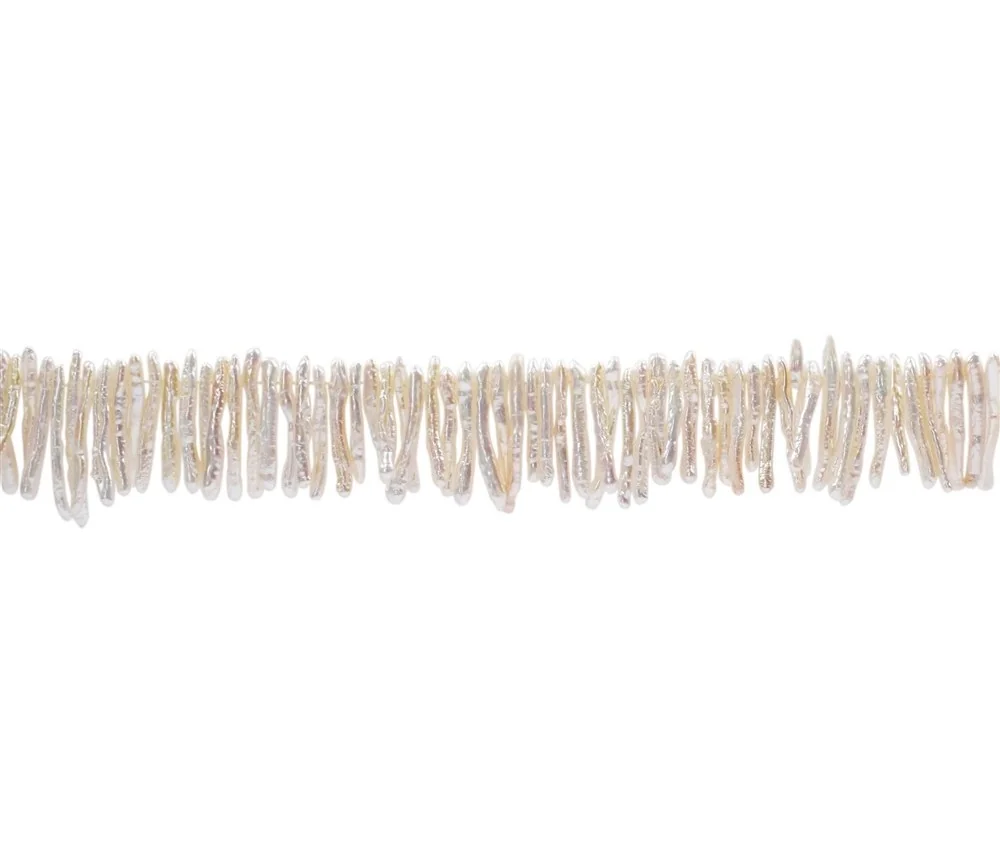 Heilstein & Edelstein-Strang - Stäbchen, Süßwasser-Perle weiß, 02-03 x 25-28mm