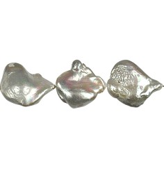 Heilstein & Edelstein-Strang - Perle Barock mit Nukleus, silbergrau, ca. 20 - 25mm