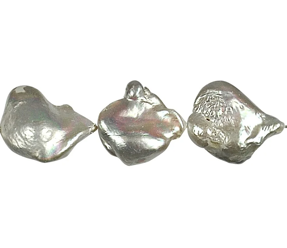 Heilstein & Edelstein-Strang - Perle Barock mit Nukleus, silbergrau, ca. 20 - 25mm