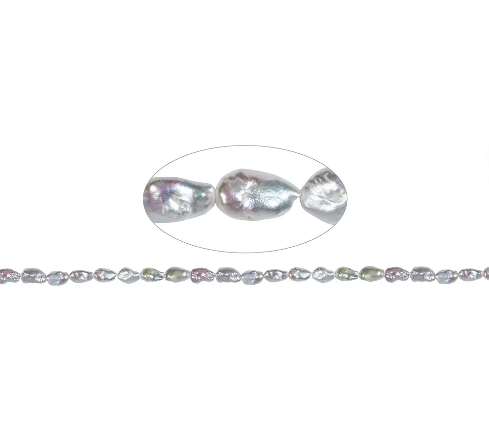 Heilstein & Edelstein-Strang - Barock Freeform, Süßwasser-Perle, creme-weiß, 18 x 07-11mm