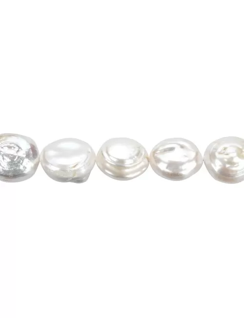 Heilstein & Edelstein-Strang - Freeform flach, Süßwasser-Perle, creme-weiß, 20mm