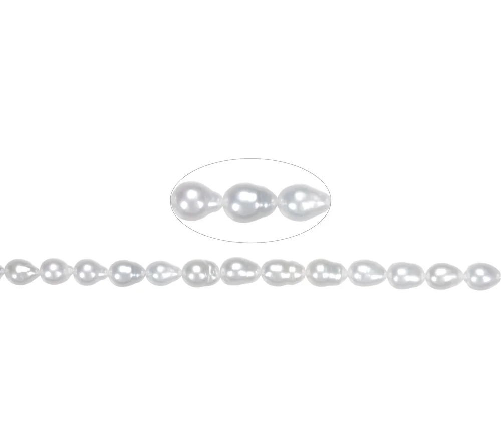 Heilstein & Edelstein-Strang - Tropfen, Süßwasser-Perle, weiß-creme, 06 - 07mm