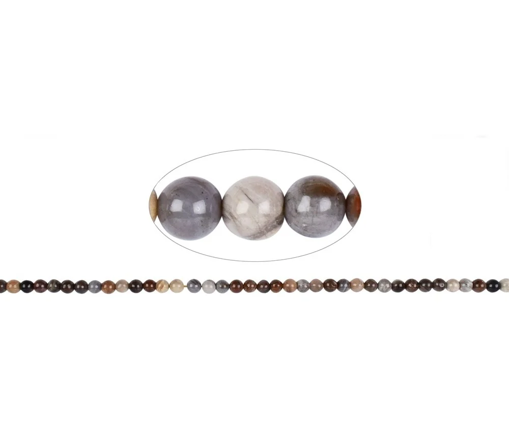 Heilstein & Edelstein-Strang - Kugeln, versteinertes Holz, 04mm (38cm)