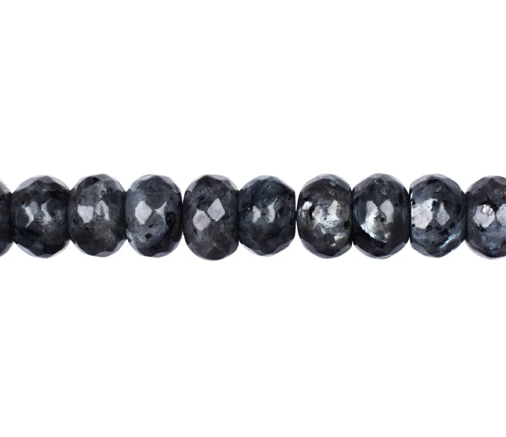 Heilstein & Edelstein-Strang - Button, Larvikit, facettiert, 12mm (39cm)