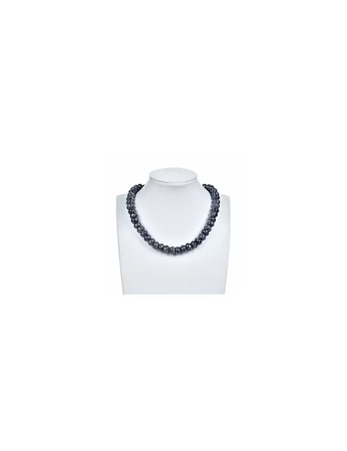 Heilstein & Edelstein-Strang - Button, Larvikit, facettiert, 12mm (39cm)