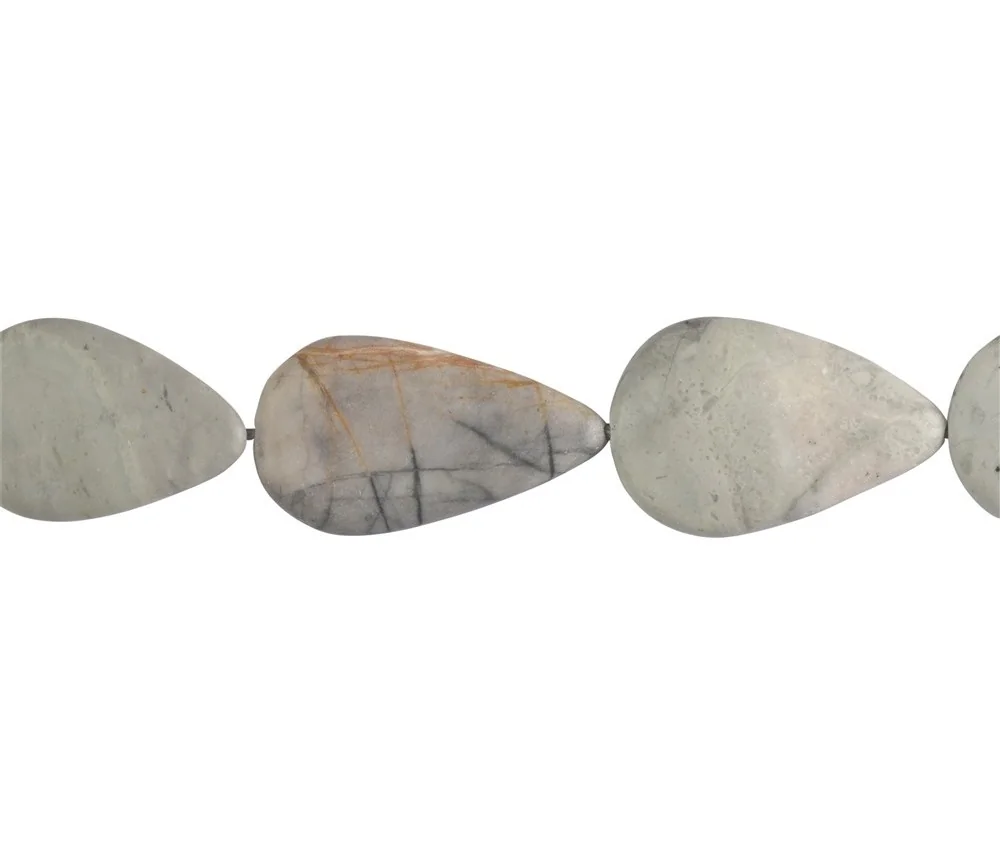 Heilstein & Edelstein-Strang - Tropfen flach, Picassomarmor, 30-40 x 22-25mm