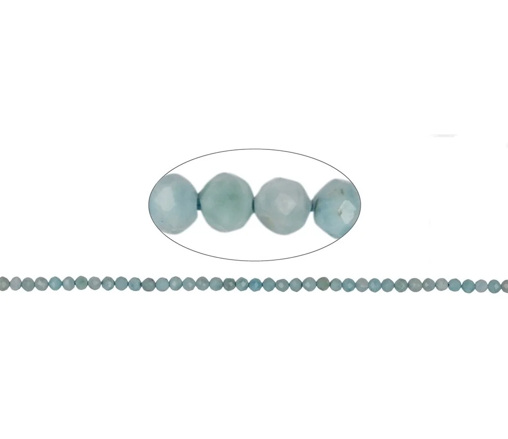 Heilstein & Edelstein-Strang - Kugeln, Larimar, facettiert, 02-02,5mm