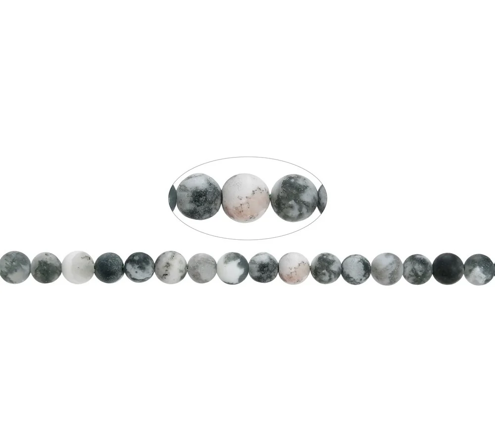 Heilstein & Edelstein-Strang - Kugeln, Baumachat, matt, 06mm (39cm)