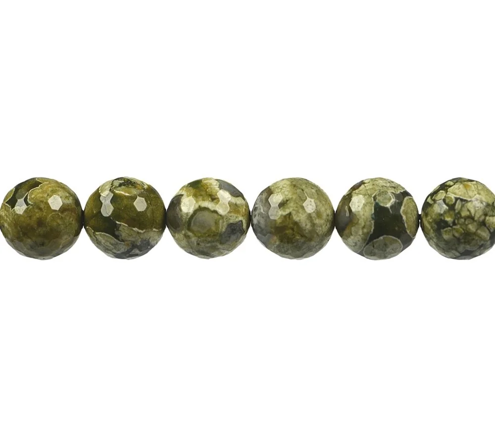 Heilstein & Edelstein-Strang - Kugeln, Rhyolith (Regenwaldrhyolith), facettiert, 12mm