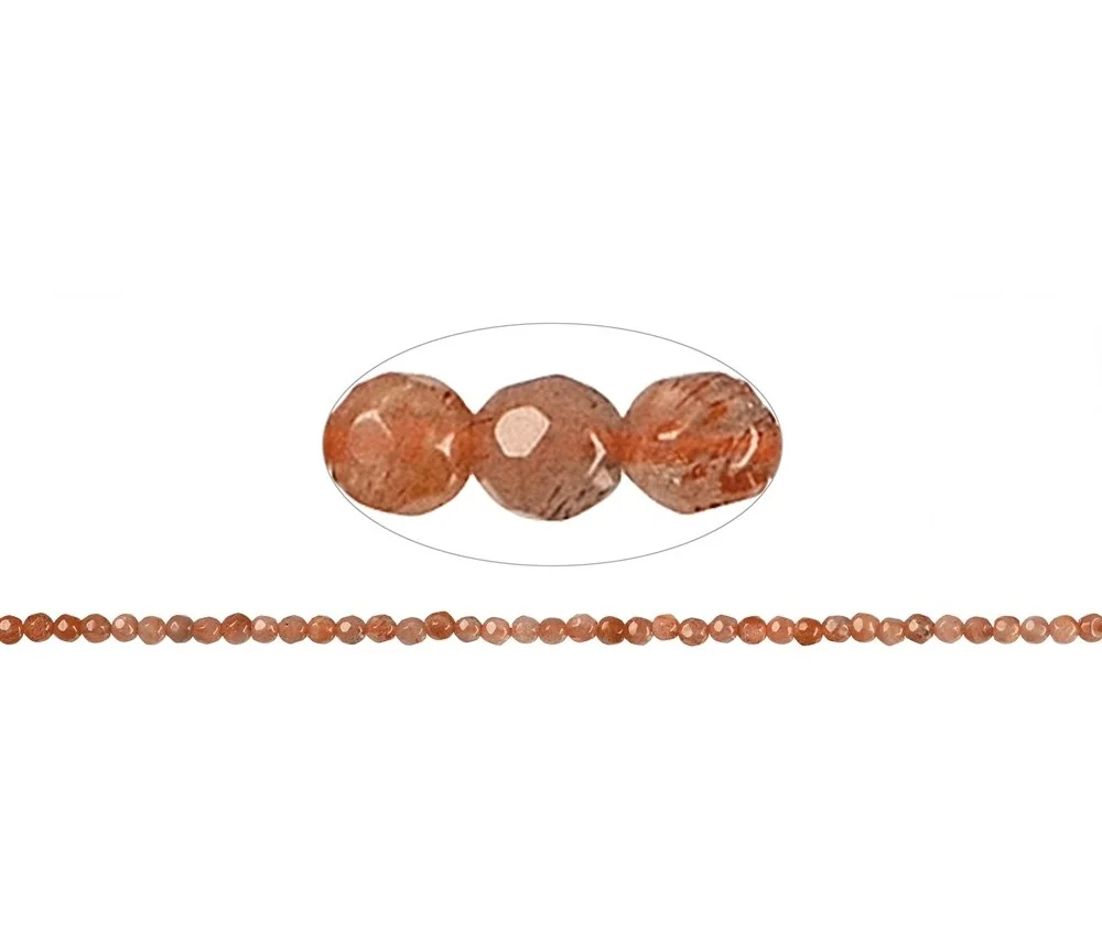 Heilstein & Edelstein-Strang - Kugeln, Sonnenstein, facettiert, 03mm