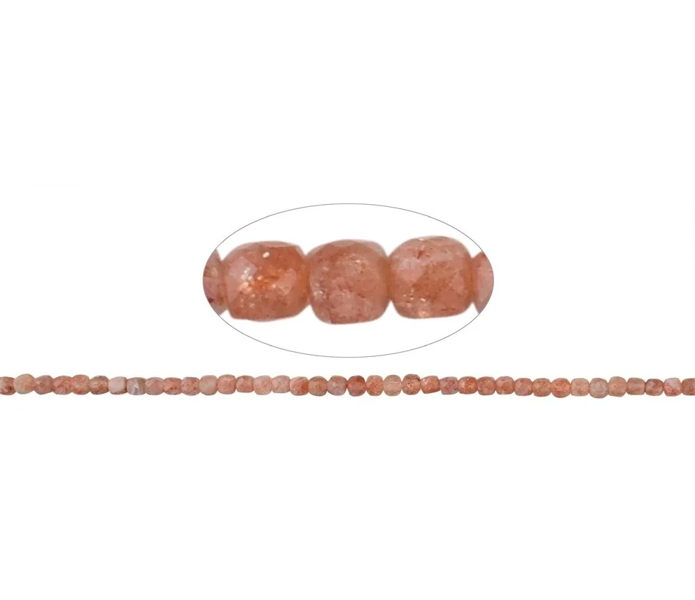 Heilstein & Edelstein-Strang - Würfel, Sonnenstein, facettiert, 04mm (39cm)