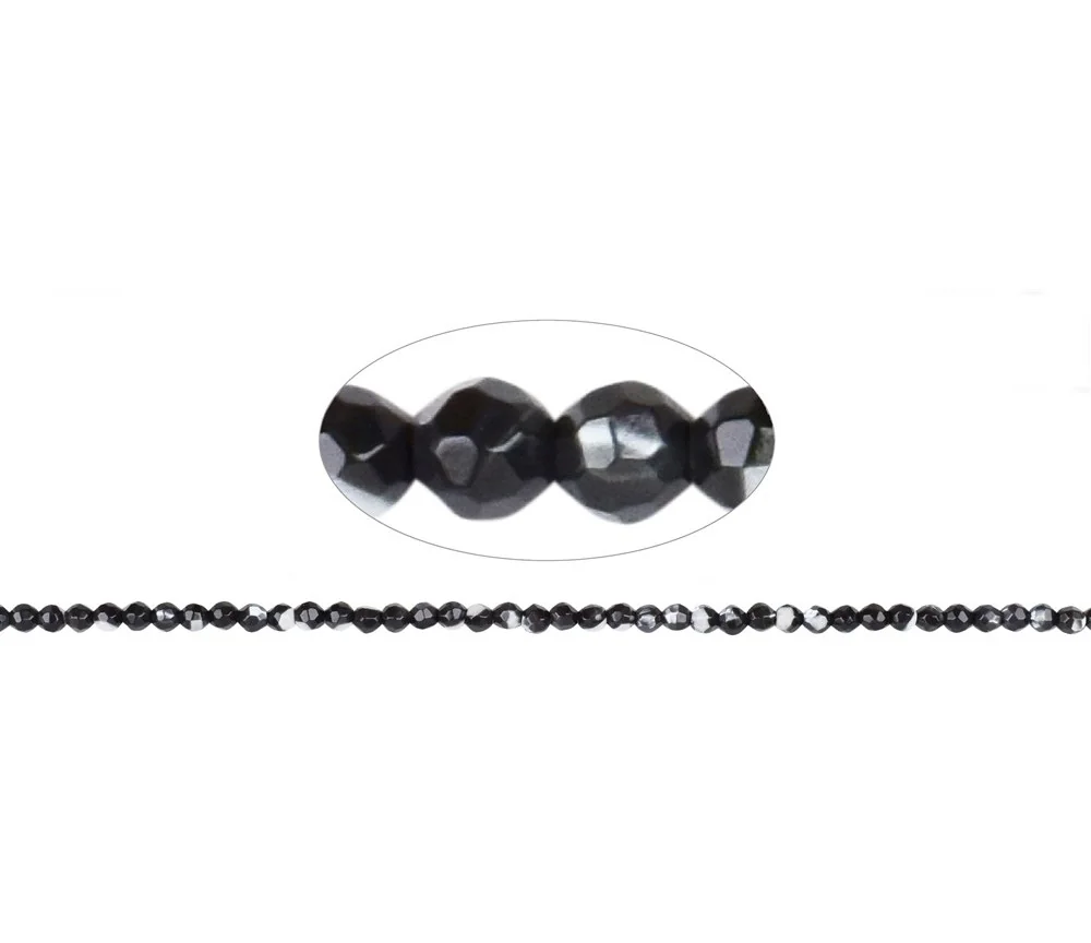 Heilstein & Edelstein-Strang - Kugeln, Perlmutt (dunkel), facettiert, 03mm