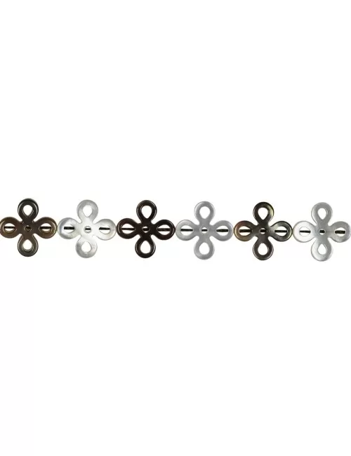 Heilstein & Edelstein-Strang - chinesischer Knoten, Perlmutt (dunkel), 13 x 13mm