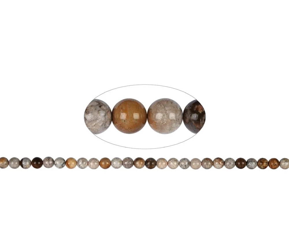 Heilstein & Edelstein-Strang - Kugeln, versteinerte Koralle, 06mm