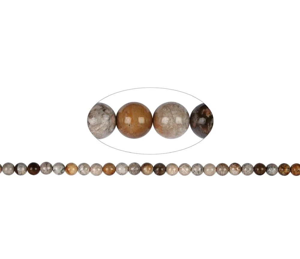 Heilstein & Edelstein-Strang - Kugeln, versteinerte Koralle, 08mm