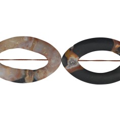 Heilstein & Edelstein-Strang - Navette leicht gedreht, Sardonyx, matt, 60-65 x 40-45mm