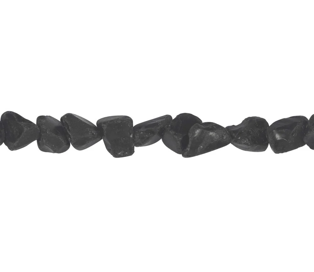 Heilstein & Edelstein-Strang - Nuggets, Obsidian (schwarz), roh, 10 - 12mm (39cm)