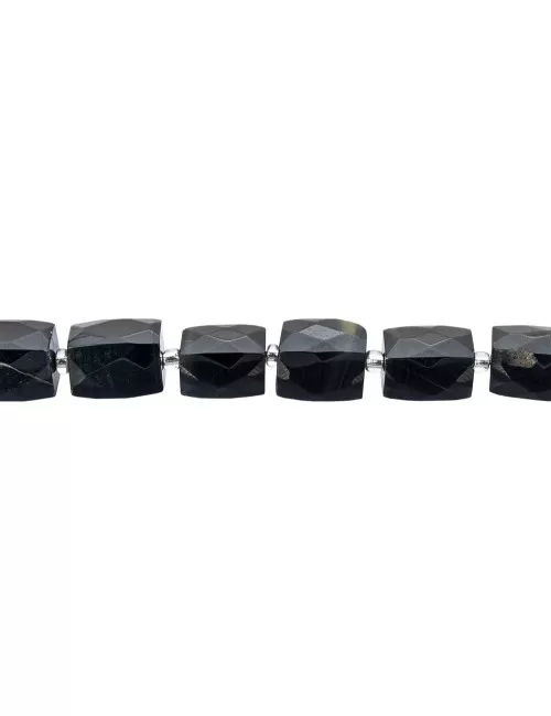 Heilstein & Edelstein-Strang - Quader, Falkenauge, grob facettiert, 15 - 11-12mm