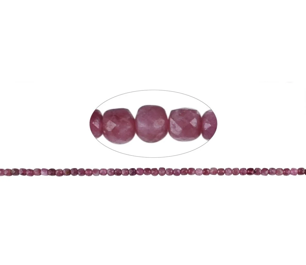 Heilstein & Edelstein-Strang - Würfel, Turmalin (rosa), facettiert, 04mm