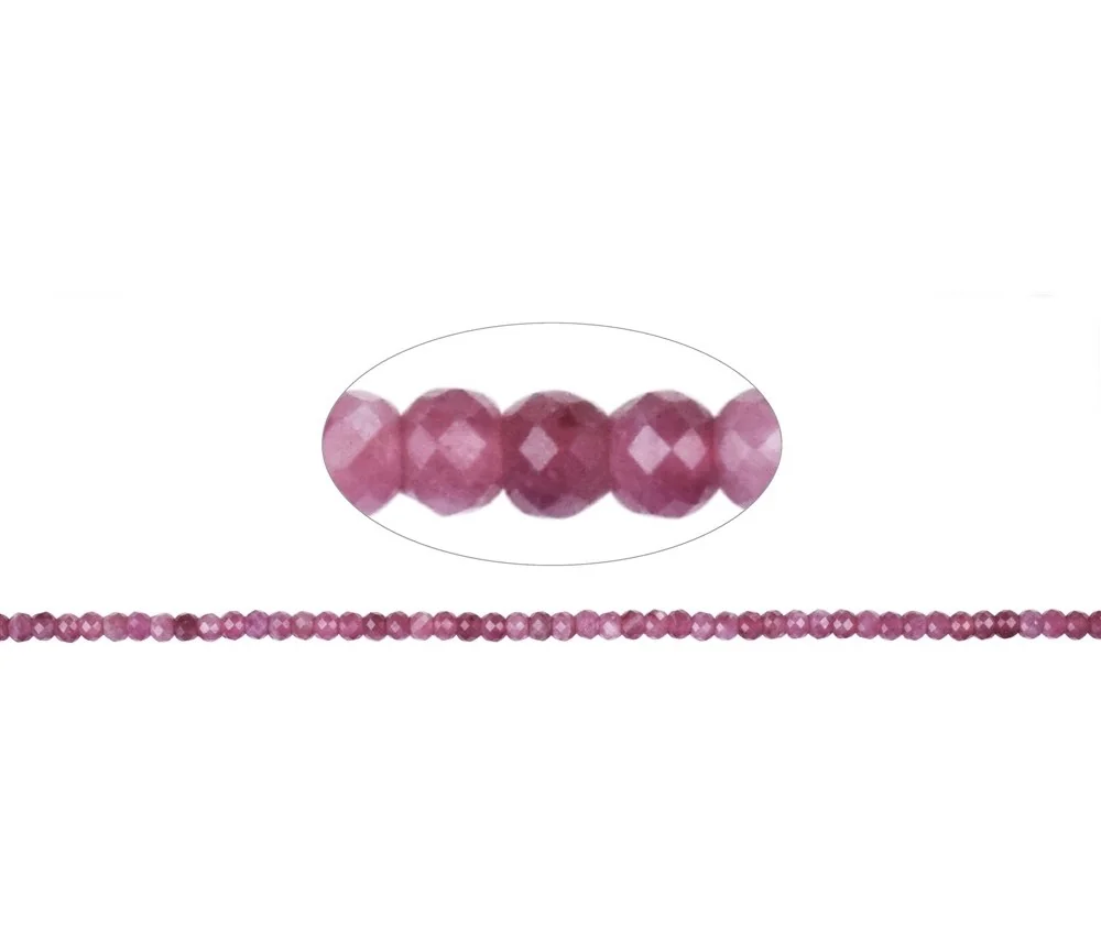 Heilstein & Edelstein-Strang - Button, Rubellit A, facettiert, 02 x 03mm (39cm)