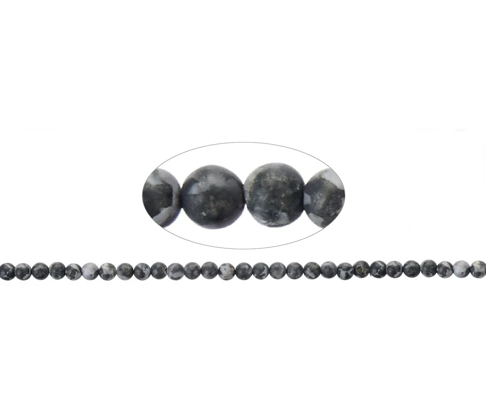 Heilstein & Edelstein-Strang - Kugeln, Gabbro (Mystic Merlinite), matt, 06mm