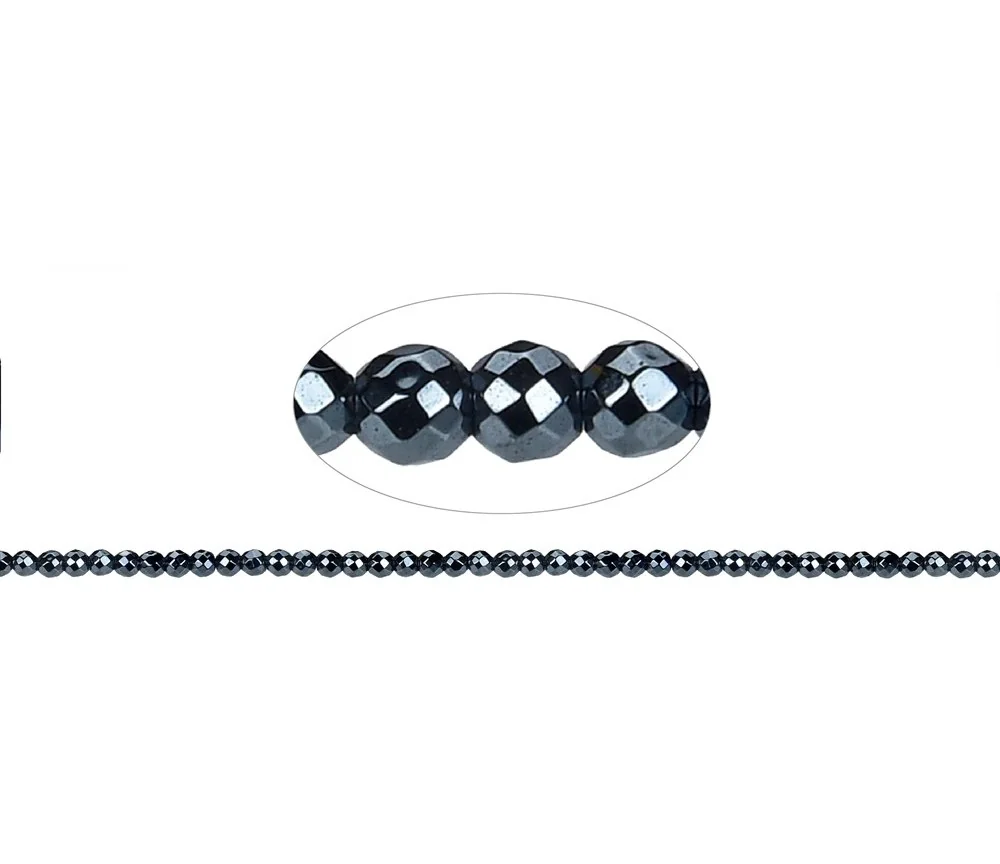 Heilstein & Edelstein-Strang - Kugeln, Hämatin, facettiert, 02mm