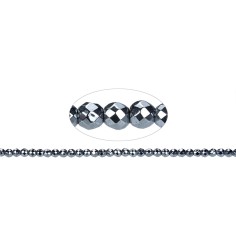 Heilstein & Edelstein-Strang - Kugeln, Hämatin silber (gef.), facettiert, 02mm