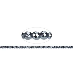 Heilstein & Edelstein-Strang - Kugeln, Hämatin silber (gef.), facettiert, 02mm