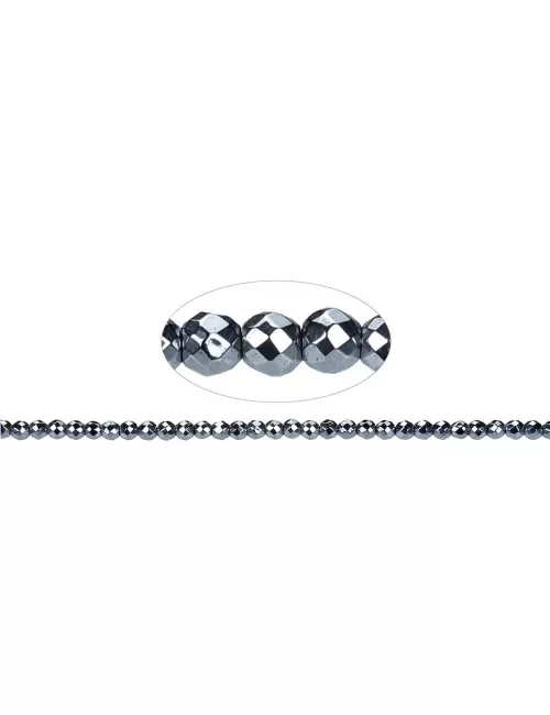 Heilstein & Edelstein-Strang - Kugeln, Hämatin silber (gef.), facettiert, 02mm