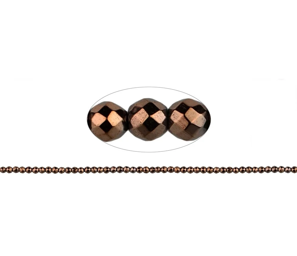 Heilstein & Edelstein-Strang - Kugeln, Hämatin braun (gef.), facettiert, 02mm