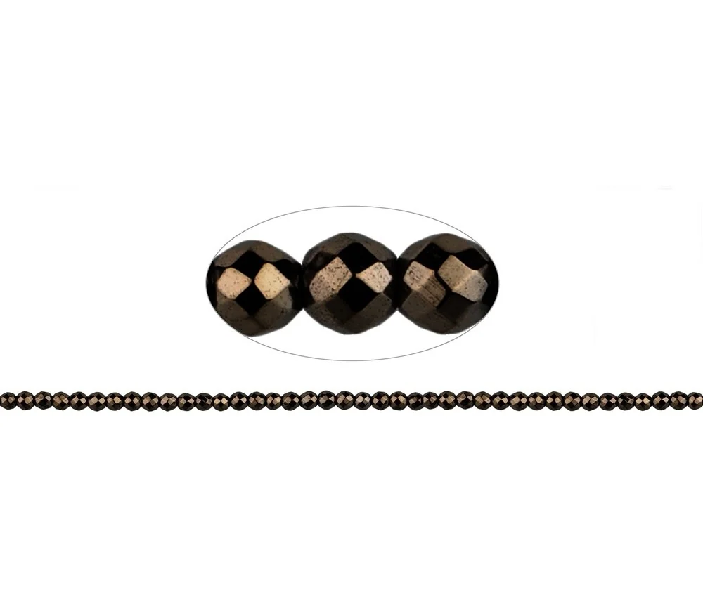 Heilstein & Edelstein-Strang - Kugeln, Hämatin coffee (gef.), facettiert, 02mm