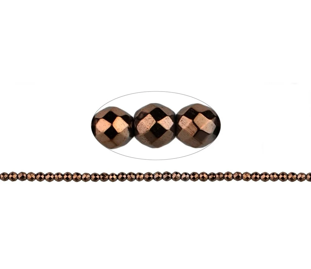 Heilstein & Edelstein-Strang - Kugeln, Hämatin braun (gef.), facettiert, 03mm